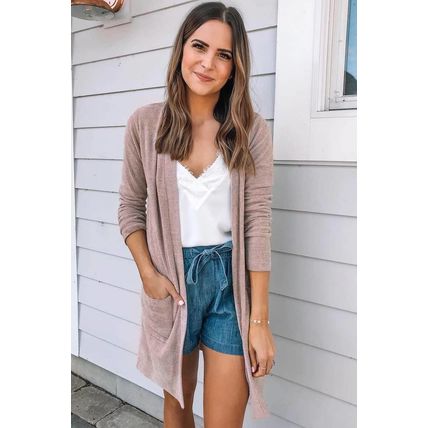 Pink Tunic Back Open Front Cardigan with Pockets