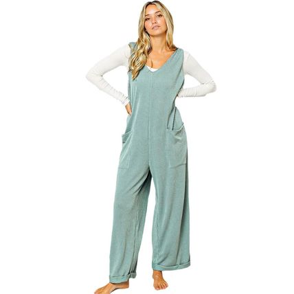 Moonlight Jade Corded Tie Straps V Neck Wide Leg Jumpsuit