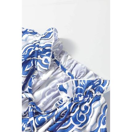 Ashleigh Blue Vintage Floral Print Wide Ruffled Sleeve Dress