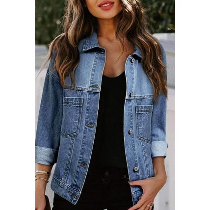 Light Blue Washed Oversize Pocketed Denim Jacket
