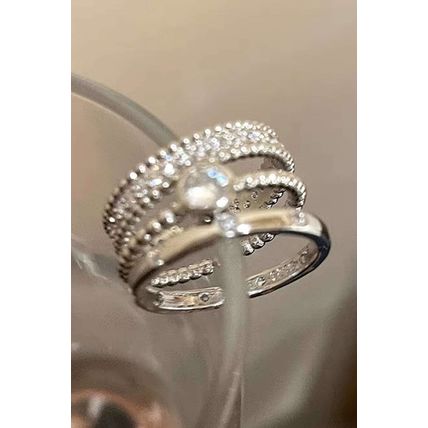 Silvery 3pcs Rhinestone Alloy Opening Ring Set