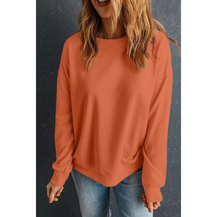 Orange Solid Classic Crewneck Pullover Sweatshirt