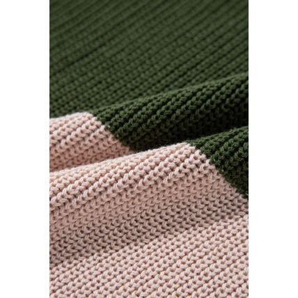 Green Color Block Striped Buttoned Shoulder Split Sweater
