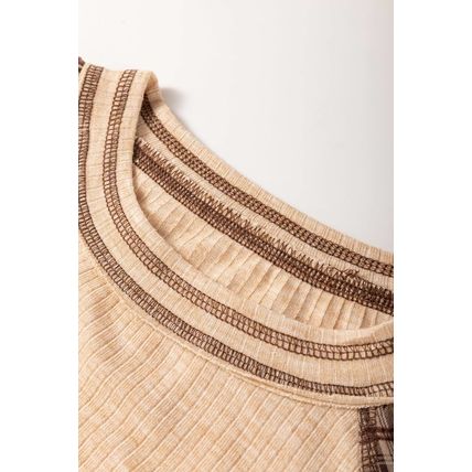 Jet Stream Mixed Print Raglan Sleeve Ribbed Knit Patchwork Blouse