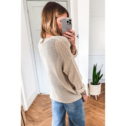 Smoke Gray Crochet Hollow-out Jumper Top Sweater