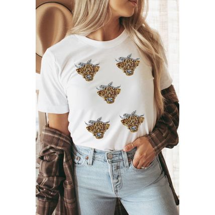 White Western Bow Heifer Graphic Casual T Shirt