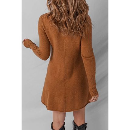 Straw Yellow Ribbed Detail Solid Color Mini Sweater Dress