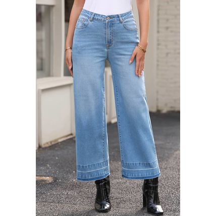 Dusk Blue Raw Hem Straight Leg Loose High Waist Jeans