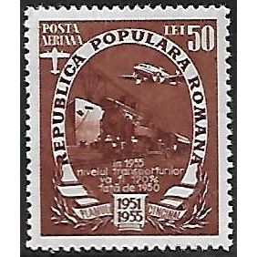 Mi 1287: 50 L. red-brown Five Year Plan: Liner, Locomotive and Airliner.