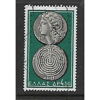 GREECE 1959 GREEK COINS 4d.50 GREY GREEN SG 806 FINE USED#
