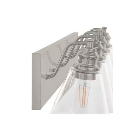 H B Manor 33" 4-Light Polished Nickel Industrial Vanity Light w/ Clear Glass