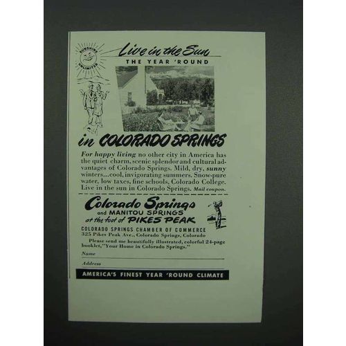 1950 Colorado Springs Tourism Ad - Live In The Sun