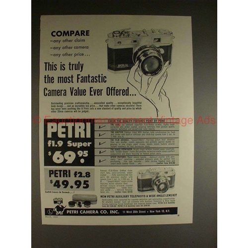 1959 Petri f1.9 Super & f2.8 Camera Ad - Fantastic!!