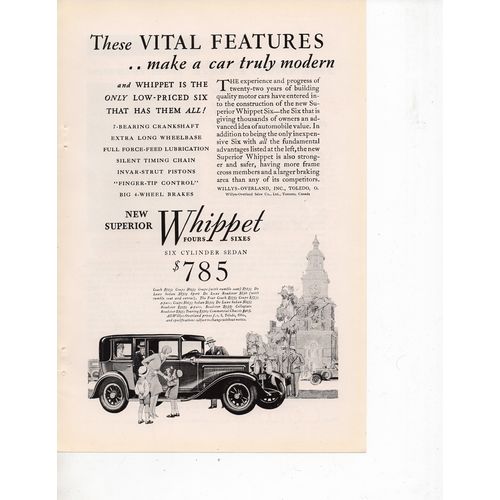 Whippet Six Cylinder Sedan Full Page Print Ad September 1929