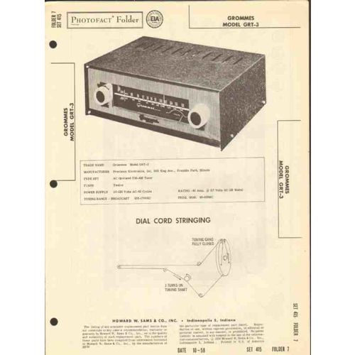 GROMMES model GRT-3 12 tube AM FM tuner Sams Photofact manual