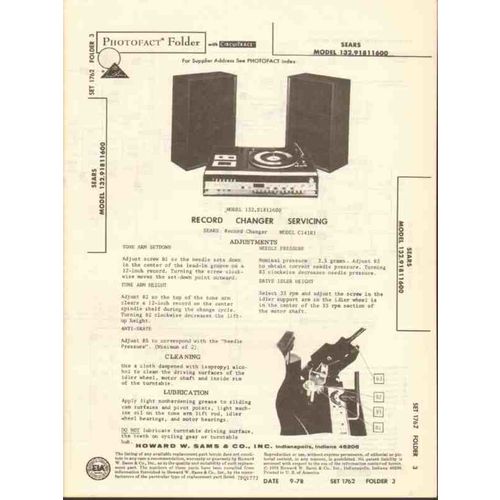 SEARS model 132.91811600 AM FM radio phono tape Sams Photofact manual