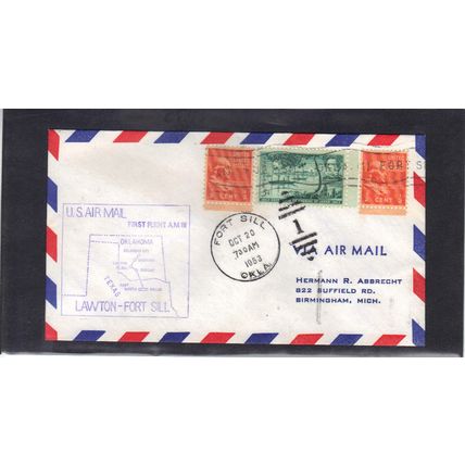 1st Flight Lawton-Fort Sill, OK. - Fort Worth, TX. (Stamp/A) CV42888