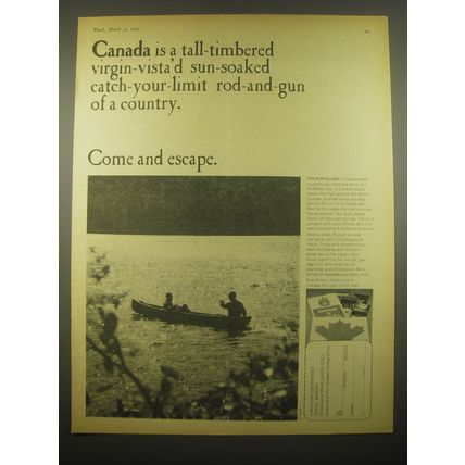 1966 Canada Tourism Ad - Canada is a tall-timbered virgin-vista'd sun-soaked