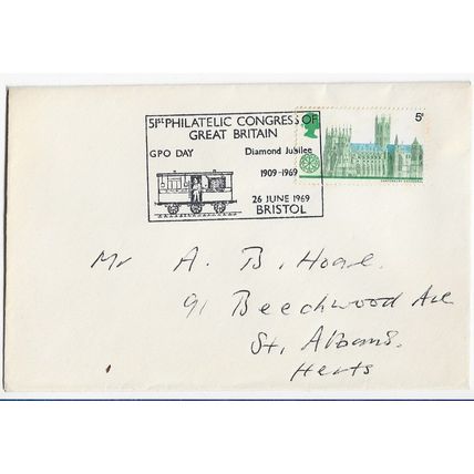 GB 1969 cover with Philatelic Congress slogan on British Architecture stamp
