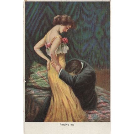 Man Resting Head In Ladies Private Parts Old Painting Postcard