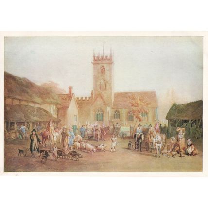 Farmers Pig Market Bedford William Pyne Painting Postcard