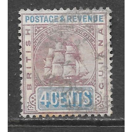 GUIANA BRITISH 1889 SAILING SHIP SANDBACH 4c PURPLE BLUE USED MCA WMK