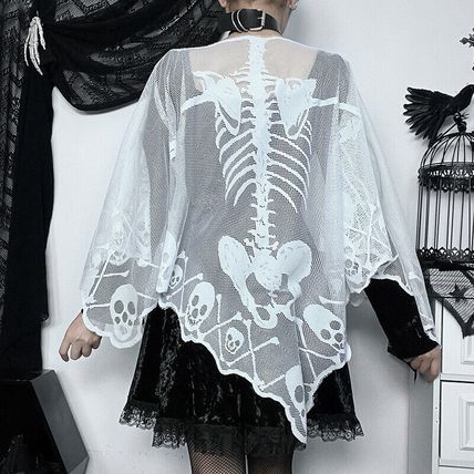 Womens Girls Cape Shawl Breathable Skeleton Poncho Cosplay Cover Up See-through