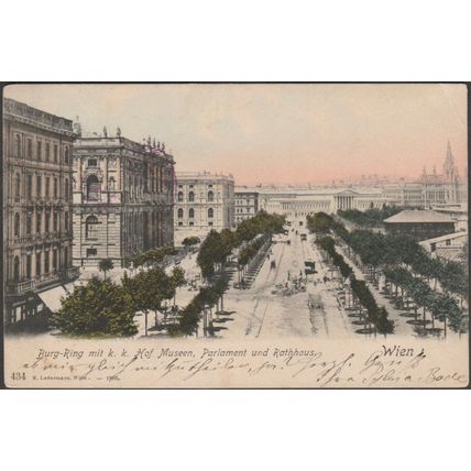 Burg-Ring mit Museen, Parlament und Rathhaus, Wien, 1905 - Ledermann AK