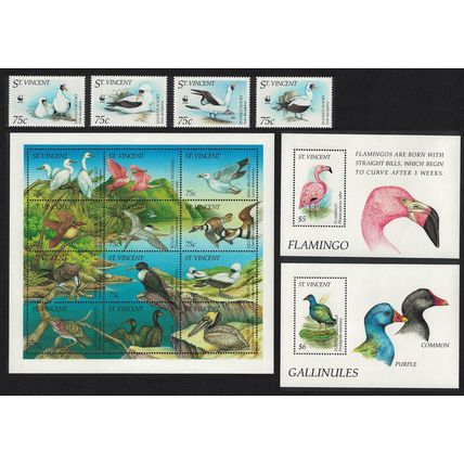 St. Vincent Birds WWF Booby Egret Dove 4v+Sheetlet+2 MSs 1995 MNH