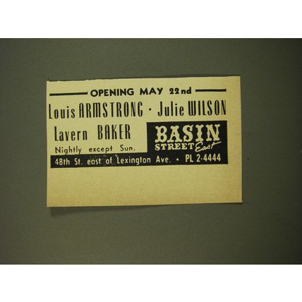 1961 Basin Street East Advertisement - Louis Armstrong Julie Wilson Lavern Baker