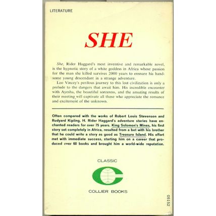 SHE by H. Rider Haggard 1962 Collier Books 1st Edition paperback