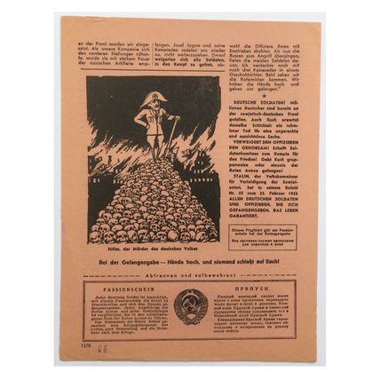 Original WW2 Russian/Soviet Air Drop Leaflet. - Code 1278. - 1942.
