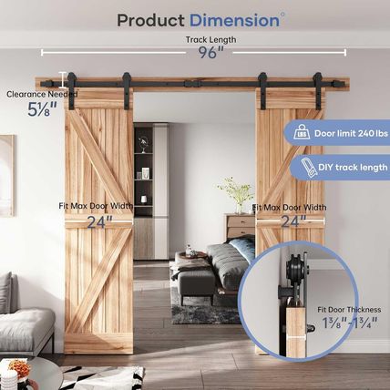Easelife 8 FT Double Door Sliding Barn Door Hardware Track Kit,Straight Pulley,H