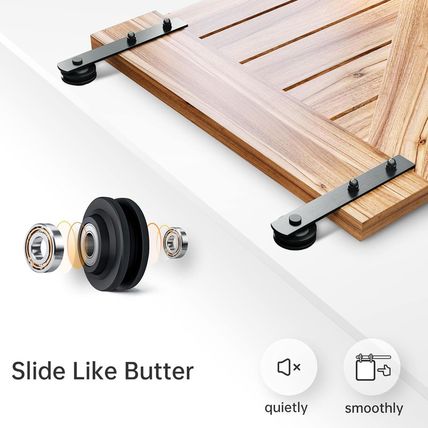 Easelife 8 FT Double Door Sliding Barn Door Hardware Track Kit,Straight Pulley,H