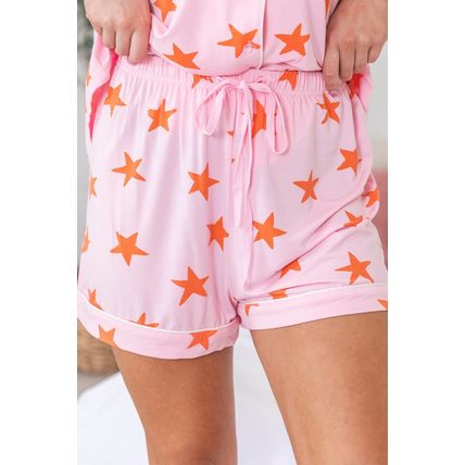 Pink Stars Short Sleeve Shirt and Shorts Bamboo Pajama Set