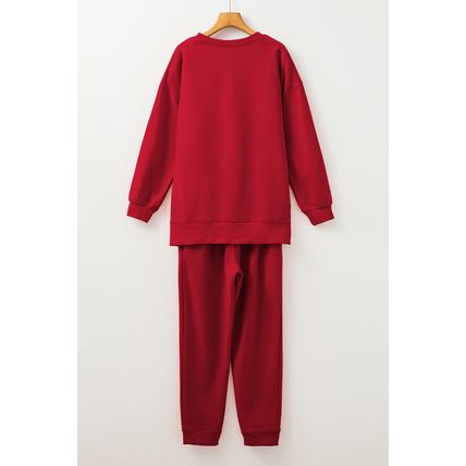 Racing Red Solid Color High Low Pullover and Skinny Pants Set