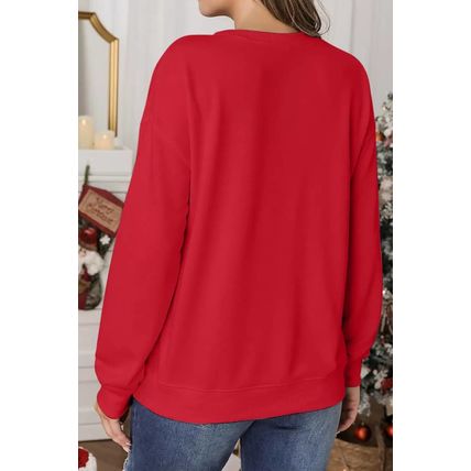 Red Playful Christmas Tree Patched Dropped Shoulder Sweatshirt