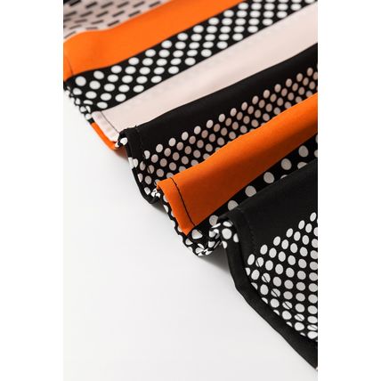 Orange Polka Dot Vertical Striped Printed Puff Sleeve Blouse