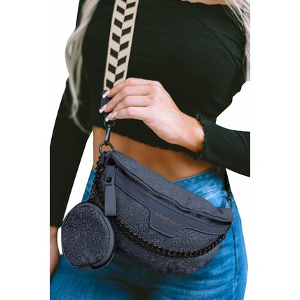 Dark Blue Colorblock Strap Chain Shoulder Bag With Coin Purse