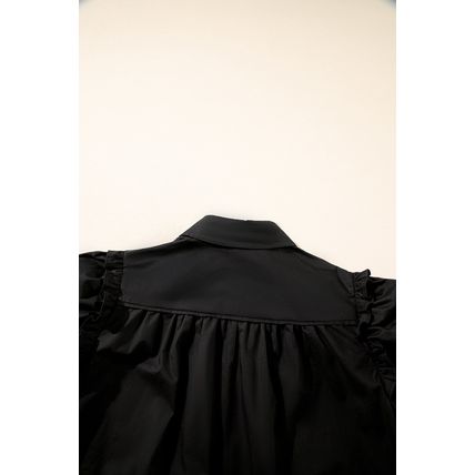 Black Frilly Puff Sleeve Stylish Collared Shirt