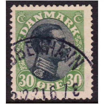 Denmark AFA 0103/Scott 111, 30ø green/black Christian X, F-VF used