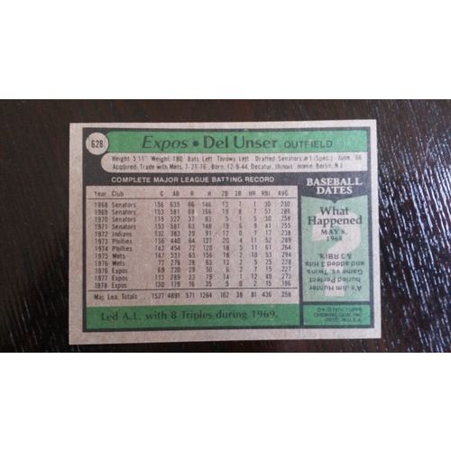 1979 Topps Card # 628 Del Unser Very Good-Excellent (4) Montreal Expos