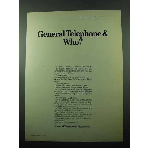 1969 GT&E General Telephone & Electronics Ad - Who?