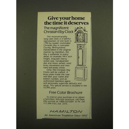 1987 Hamilton Christian Eby Clock Ad - The Time it Deserves
