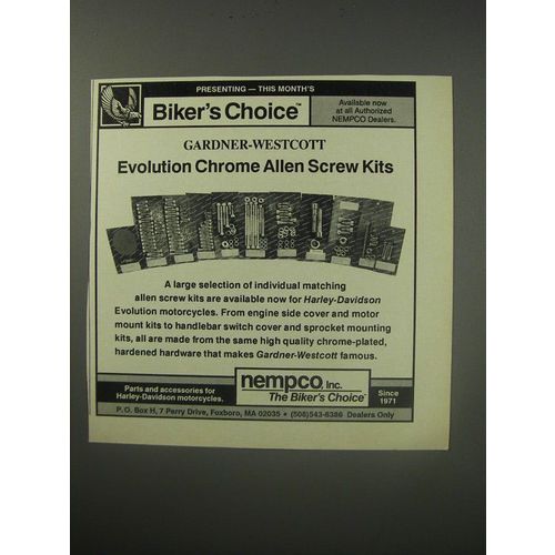 1990 Nempco Gardner-Westcott Evolution Chrome Allen Screw Kits Ad