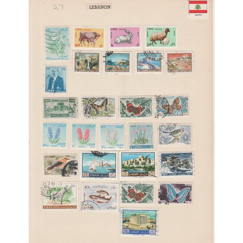 Lebanon page of 27 with domestic animals flowers & butterflies