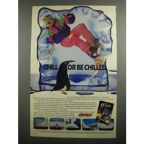 1991 Ultra Ski or Die NES Game Ad - Chill or be chilled