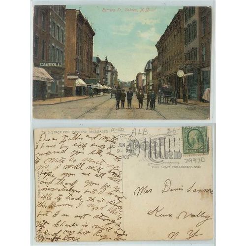 New York Cohoes Remsen St. Street view w/trolley tracks horse and wagon~100
