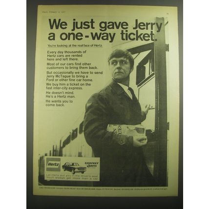 1967 Hertz Rent a Car Ad - We just gave Jerry a one-way ticket