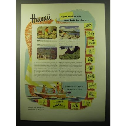 1950 Hawaii Tourism Ad - Hawaii a good month to visit these South Sea Isles